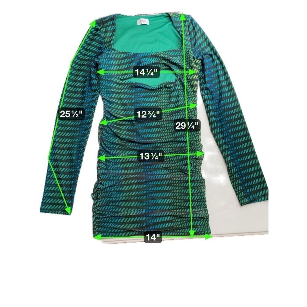 Oh Polly Dress Womens Mini Green Striped Print Bodycon Long Sleeve Cut Out Sz 8 - Picture 14 of 15